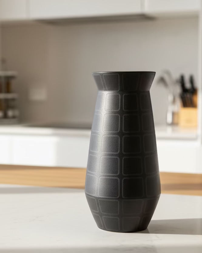 9.5" Black/Black Grid Vase